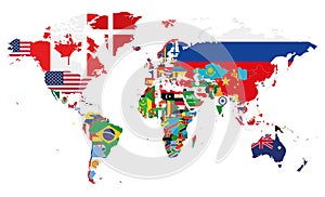 Political World Map vector illustration with the flags of all countries.