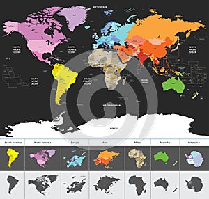 Political world map of the world colored by continents