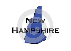 Politically liberal blue state of New Hampshire with a map outline.