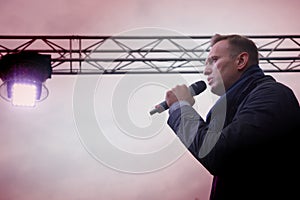 Politician Alexei Navalny speaks at an opposition rally