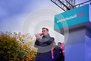 Politician Alexei Navalny speaks at an opposition rally