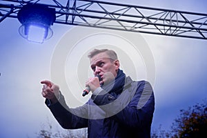 Politician Alexei Navalny speaks at an opposition rally