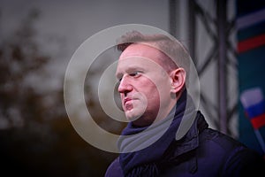 Politician Alexei Navalny speaks at an opposition rally