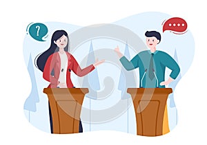 Politician Cartoon Hand Drawn Illustration with Election and Democratic Governance Ideas Participate in Political Debates