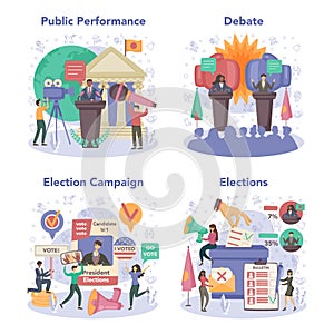 Politician concept set. Idea of election and governement. Democratic governance. photo