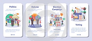 Politician mobile application banner set. Idea of election and governement. photo
