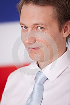 Politician over netherlands flag