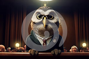 Politician owl speech testify address. Generate Ai photo
