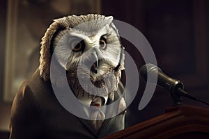 Politician owl speech testify. Generate Ai photo