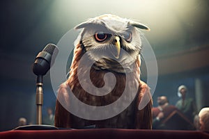 Politician owl speech testify wing. Generate Ai photo