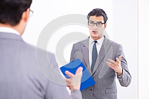 The politician planning speach in front of mirror