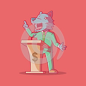 Politician wolf character vector illustration.