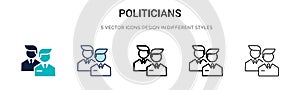 Politicians icon in filled, thin line, outline and stroke style. Vector illustration of two colored and black politicians vector