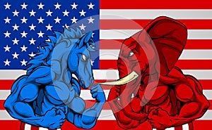 Politics American Election Concept Donkey vs Elephant