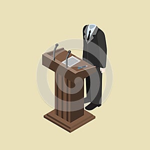 Politics concept faceless body tribune flat 3d web isometric