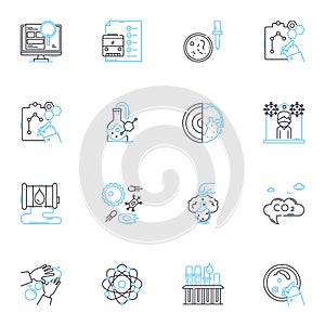 Politics government linear icons set. Democracy, Corruption, Elections, Legislation, Bureaucracy, Partisanship