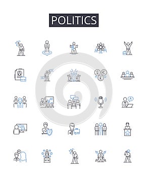 Politics line icons collection. Governmental affairs, Statecraft, Public affairs, Civic society, Political science