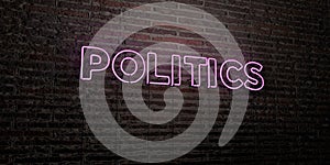 POLITICS -Realistic Neon Sign on Brick Wall background - 3D rendered royalty free stock image