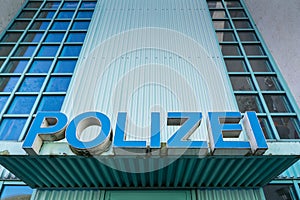 Polizei Police Sign Station Front Entrance Authority Blue Shield photo