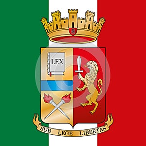Polizia di Stato coat of arms on the Italian flag, Italy