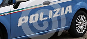 Polizia sign on an Italian police car in Bologna. Italy