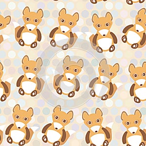 Polka dot background, pattern. Funny cute fox on dot background. Vector