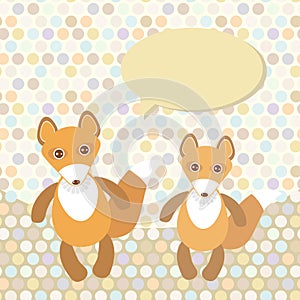 Polka dot background, pattern. Funny cute fox on