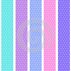 Polka dot background seamless pattern with pink lilac blue stripes. Vector