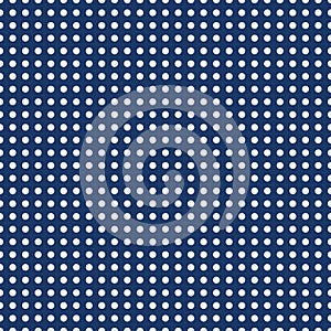 Polka dot background, vector seamless pattern. The white circles on a blue backdrop. For the design of the fabric