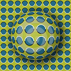 Polka dot ball rolling along the polka dot surface. Abstract vector optical illusion illustration