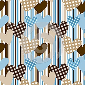 Polka dot hearts in stripes seamless background