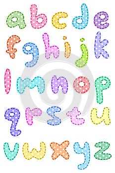 Polka dot lower case alphabet with stitches