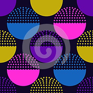 Polka dot seamless pattern. Dotted circle print. Modern memphis stile geometric background. Bold trendy geo wallpaper