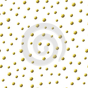 Polka dot seamless pattern with gold foil spots. Vector chaotic metal golden texture with yellow points isolated on