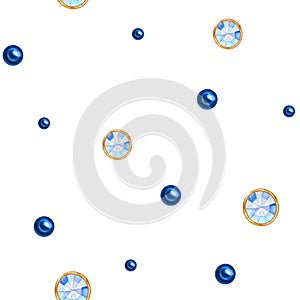 Polka dot seamless pattern Watercolor Christmas ball from trend classic blue crystal with gold element on white