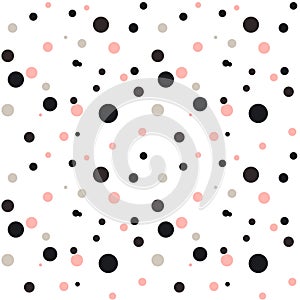 Polka dot seamless vector pattern white background. Colorful polka dots background. Chaotic elements. Abstract geometric