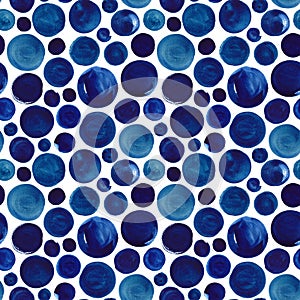 Polka dot seamless watercolor pattern. Blue ultramarine watercolor wallpaper.