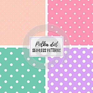 Polka dot set of seamless patterns vector background. Great for spring and summer wallpaper, backgrounds, invitations, packaging