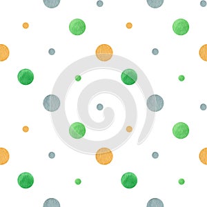 Polka dots Seamless pattern, dotted watercolor fabric texture colorful on white retro style background for kids blog