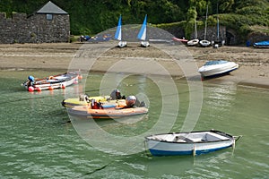 Polkerris Beach with boats, Cornwall, England photo