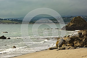 Polkerris Beach and coastline, Cornwall, England