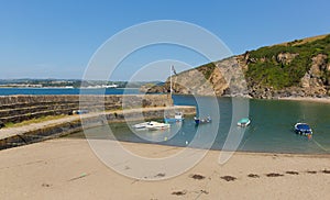 Polkerris Cornwall England with blue sean and sky photo