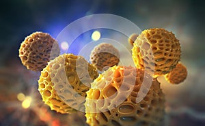 Pollen spores on the mucosa. 3D illustration on the study of the immune system photo