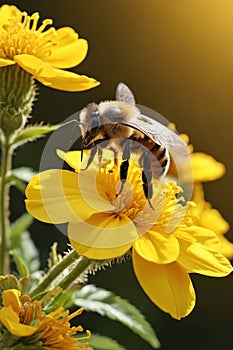 Pollination in Action: A Bee's Love Affair with a Yellow Flower.