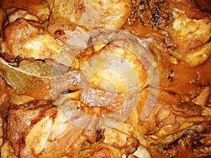 Pollo asado en salsa de verduras photo