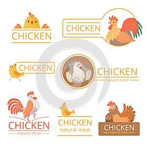 Pollo logo. Chicken illustrations for farm identity organic food meat of bird advertizing vector template