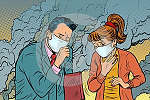 Polluted air. man and woman. bad ecology