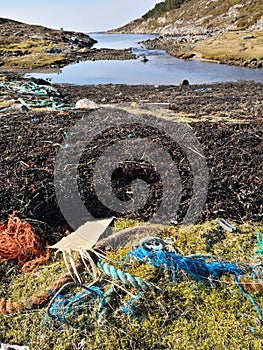 Polluted beach by the sea in Norway