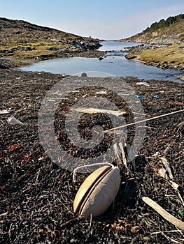 Polluted beach by the sea in Norway