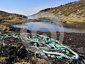 Polluted beach by the sea in Norway